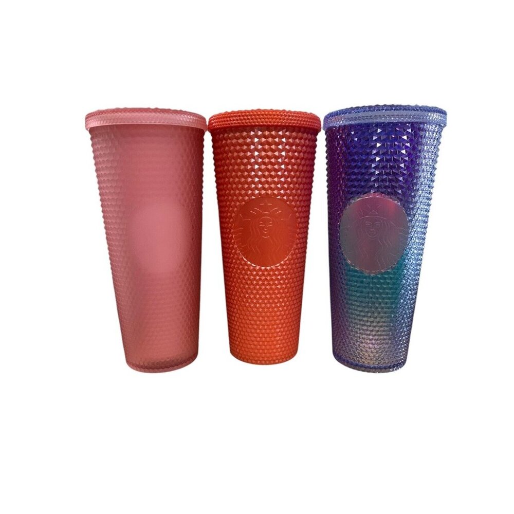Starbucks Studded 24oz 2022 Orange  Purple & Pink Tumblers Lot of 3 READ